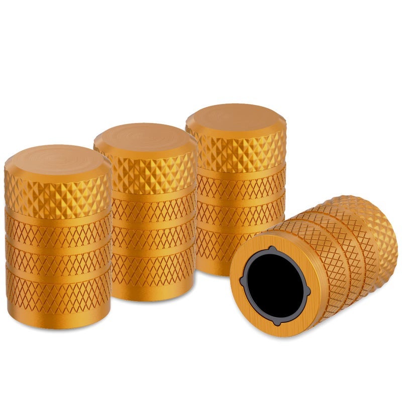 CKAuto Tire Valve Stem Caps, Golden Yellow, 4 pcs/Pack, Anodized Aluminum Tire Valve Cap Set, Corrosion Resistant, Universal Stem Covers for Cars Trucks Motorcycles SUVs and Bikes - Image 1